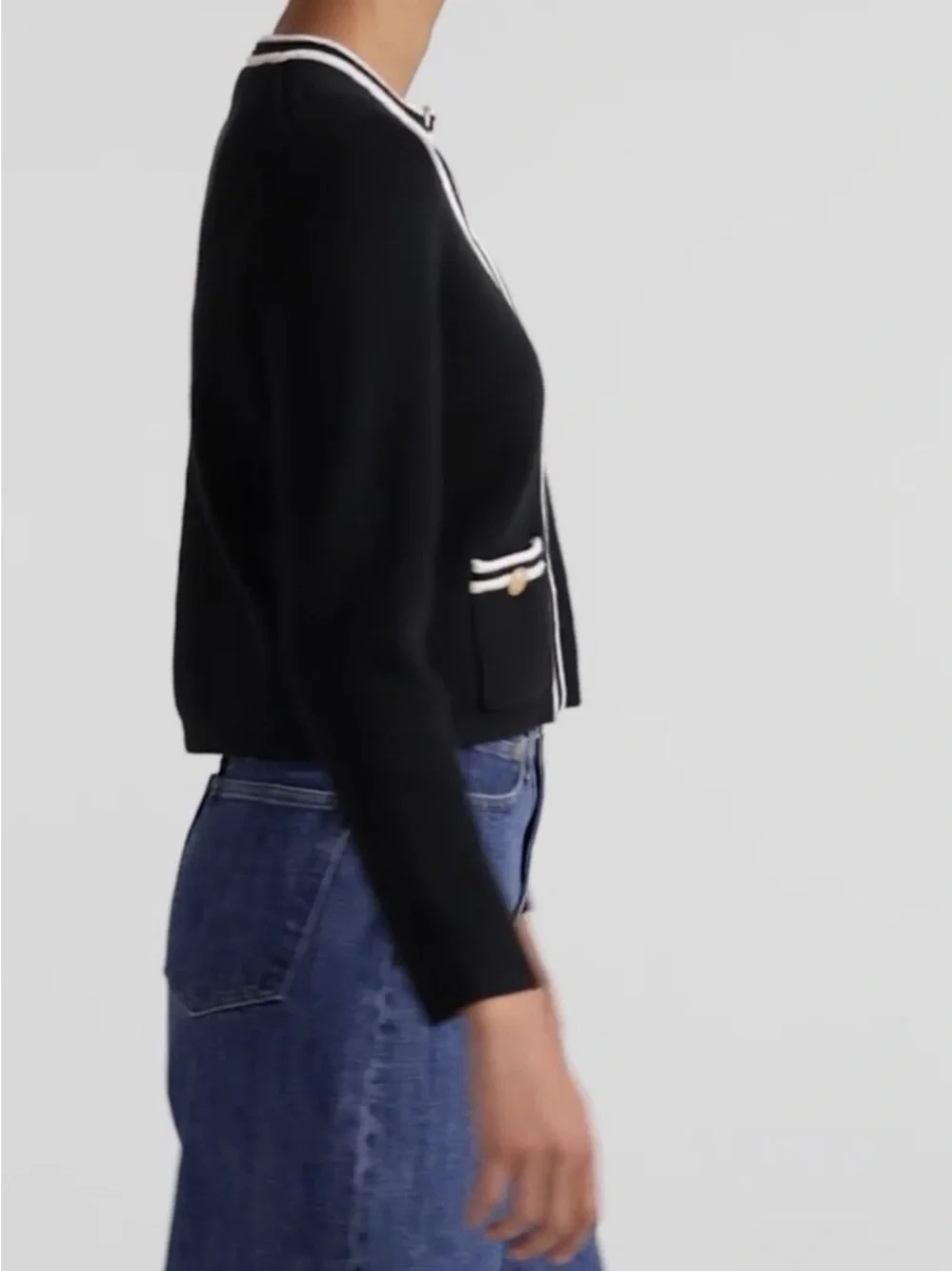 NWT J.Crew Emilie sweater lady jacket contrast trim - Black/Ivory Size S
